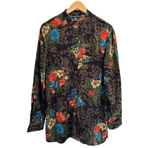 Carol Little VTG Floral Blouse 8 Y2k 90s 80s Grandmacore Granny Animal Office